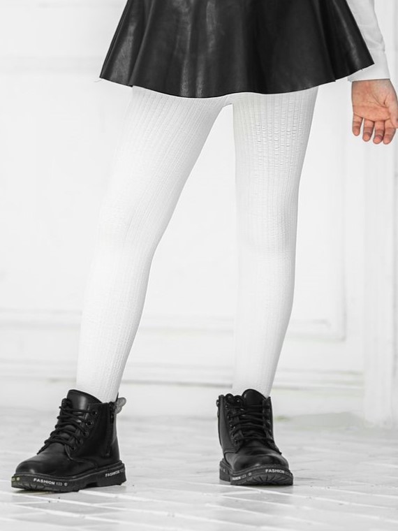 Plain Lined Tights - Kids Cookie
