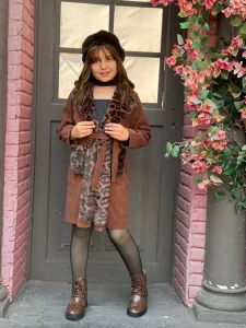 Leopard Print Faux Fur Collar Coat - Image 2