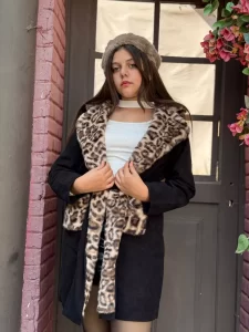 Leopard Print Faux Fur Collar Coat